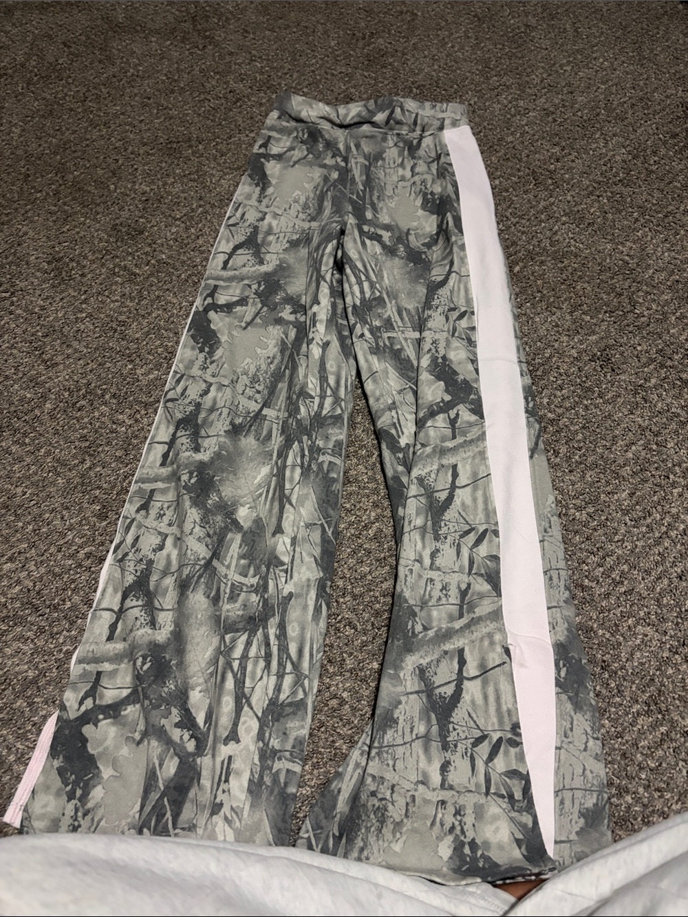 Grayson Threads Wide Leg Pants in Gray Camouflage with White Side Stripe